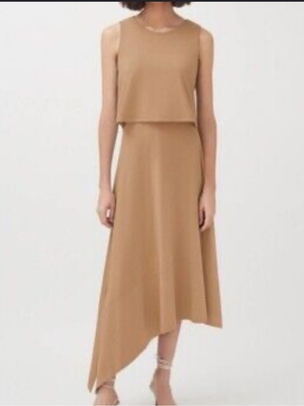 Cuyana Sleeveless Asymmetric Midi Dress in Camel Tan large